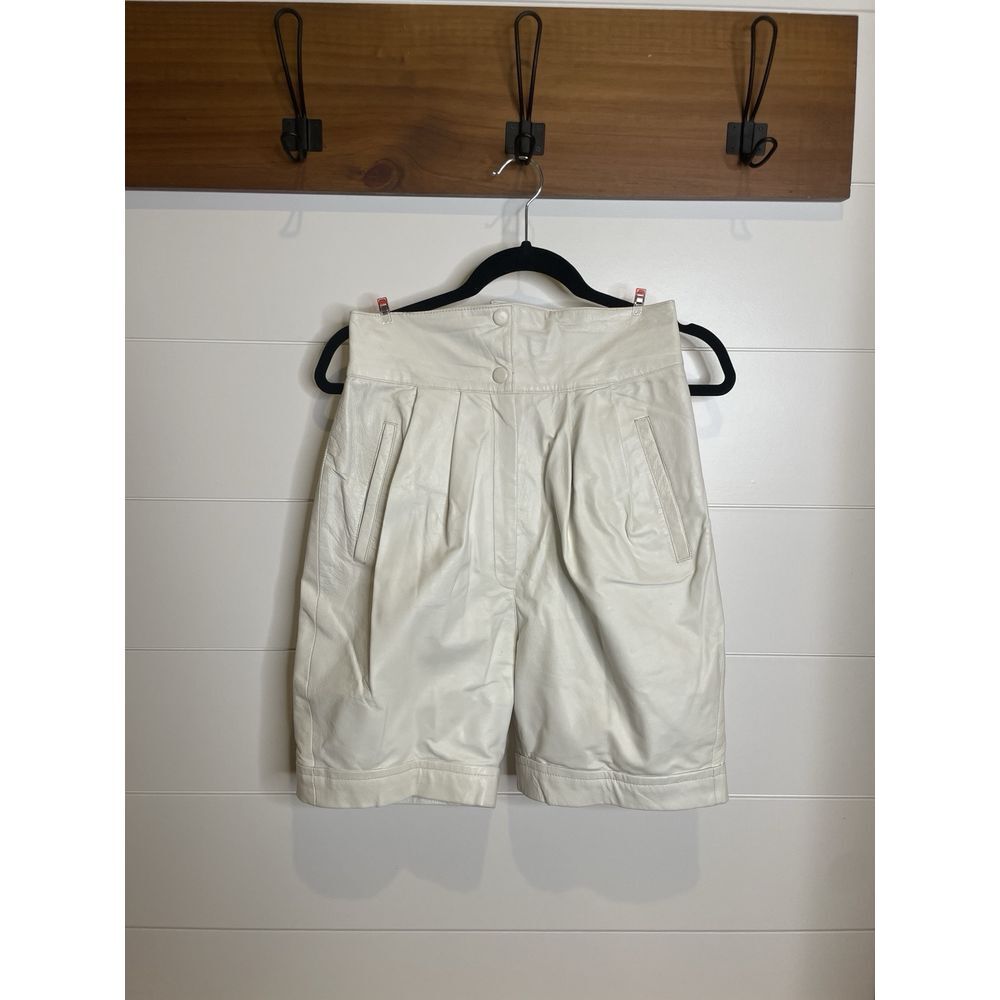 VTG Baggy Pleated Leather 2 Button White Shorts Rare Minor Flaws See List Sm/Med